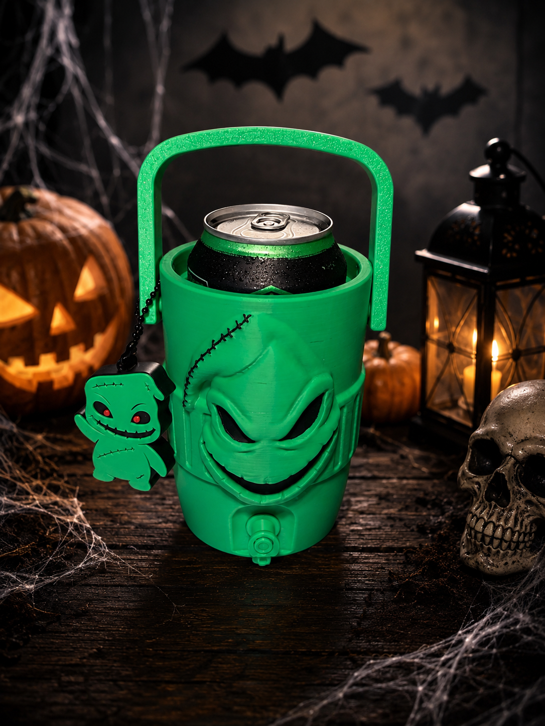 Oogie Boogie 12oz Can Cooler with Handle – Halloween Drink Cooler (Dark Green)