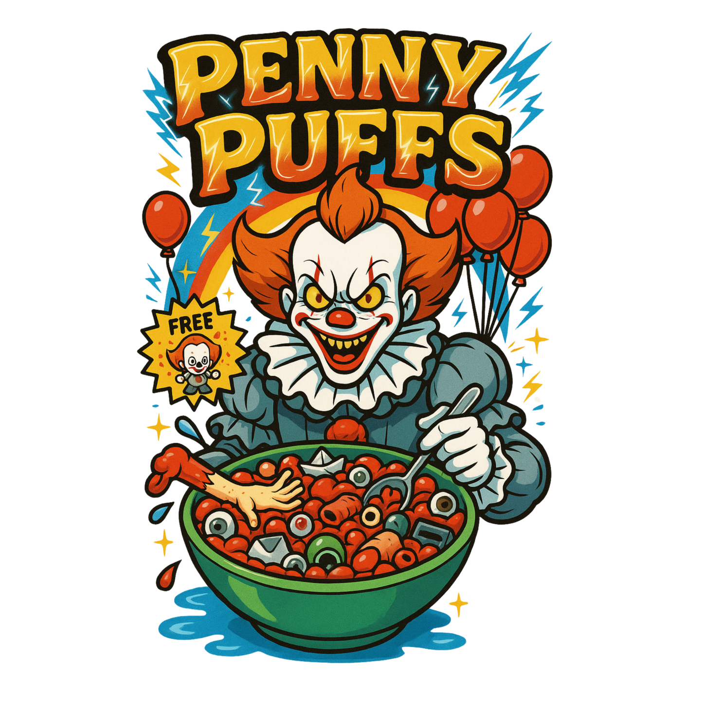 Penny Puffs Horror Cereal DTF Transfer - Creepy Clown Design