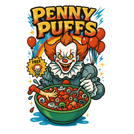 Penny Puffs Horror Cereal DTF Transfer - Creepy Clown Design