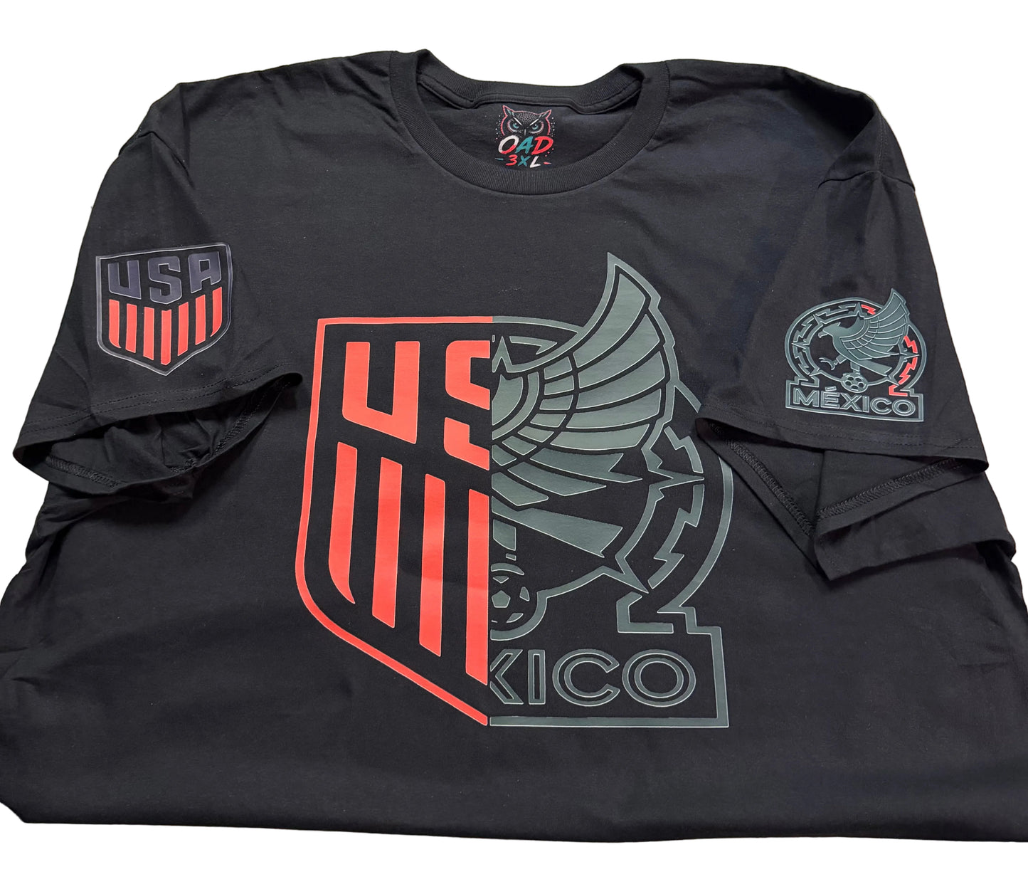 USA x Mexico Split Crest Soccer Fan T-Shirt | Black Graphic Tee