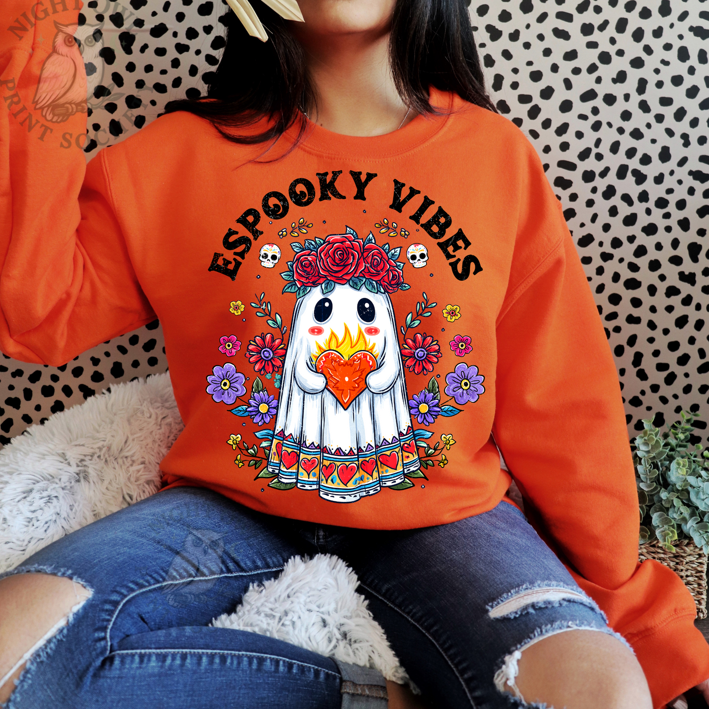 🌸 Spooky Vibes Ghost – DTF Transfer Print 🌸