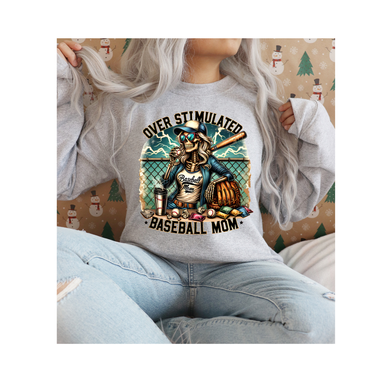 Over Stimulated Baseball Mom DTF Transfer | Funny Sports Mom Shirt Design