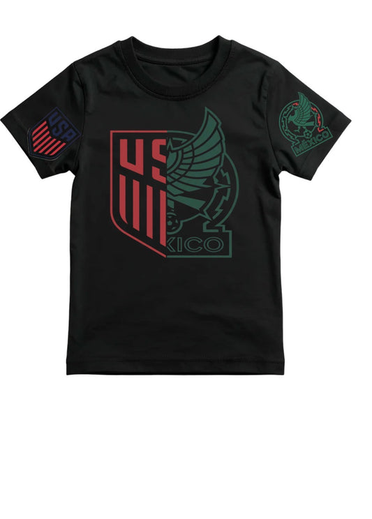 USA x Mexico Split Crest Soccer Fan T-Shirt | Black Graphic Tee
