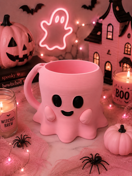 👻 Pink Ghost Ice Cream Pint Holder – 16oz Ice Cream Cozy | 3D Printed