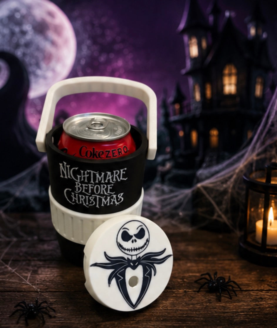 Nightmare Before Christmas Inspired Can Holder with Lid & Handle | 12oz Soda Can Holder | Halloween Drink Cooler
