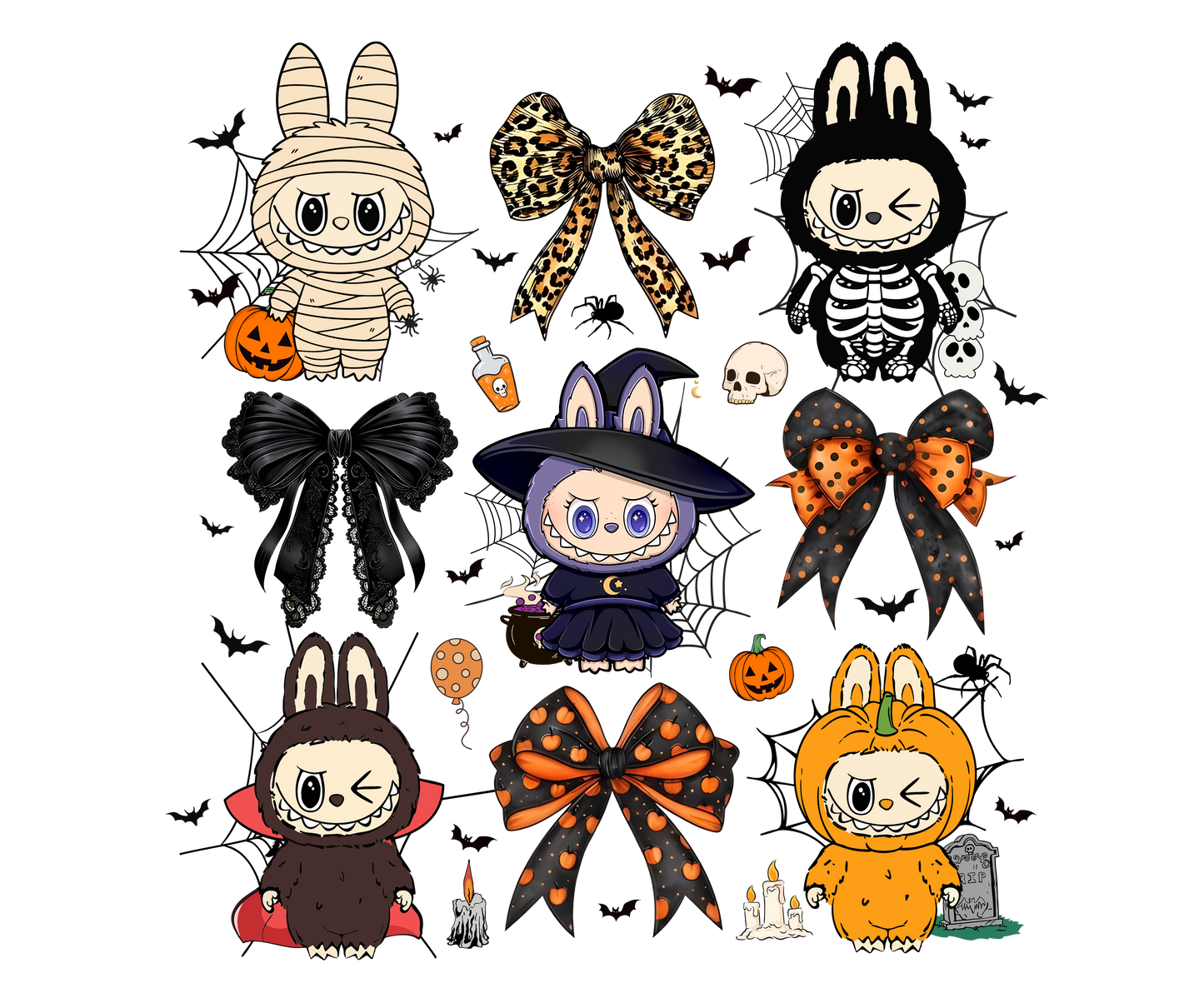 Halloween Bunny Characters DTF Print | Cute Spooky Transfers