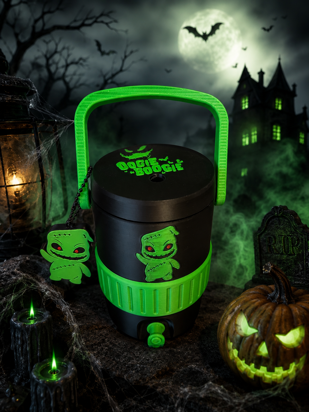 Oogie Boogie Inspired 12oz Soda Can Holder with Handle & Can Opener | Halloween Can Carrier | Spooky Beverage Holder