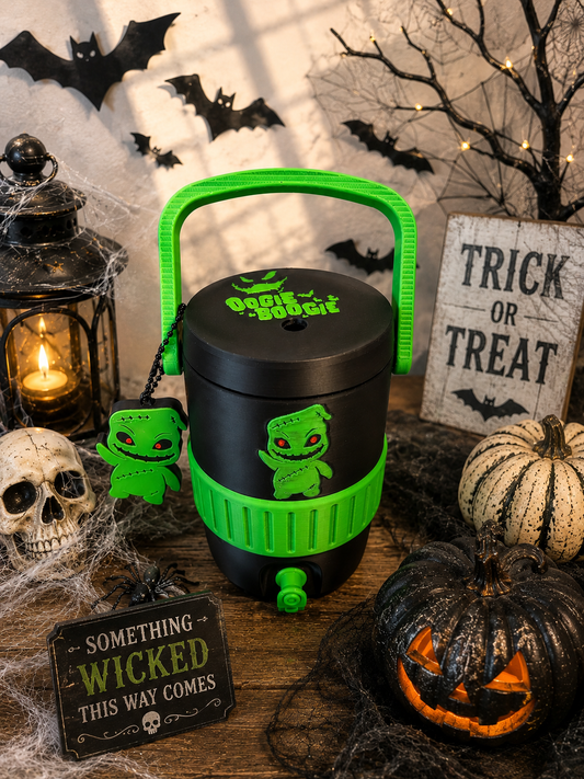 Oogie Boogie Inspired 12oz Soda Can Holder with Handle & Can Opener | Halloween Can Carrier | Spooky Beverage Holder