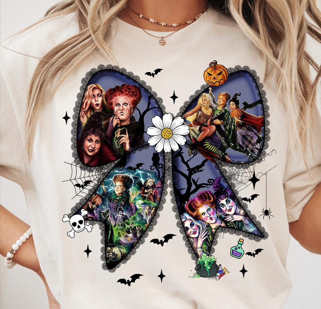 Witch Sisters Bow DTF Transfer - Halloween Ready to Press